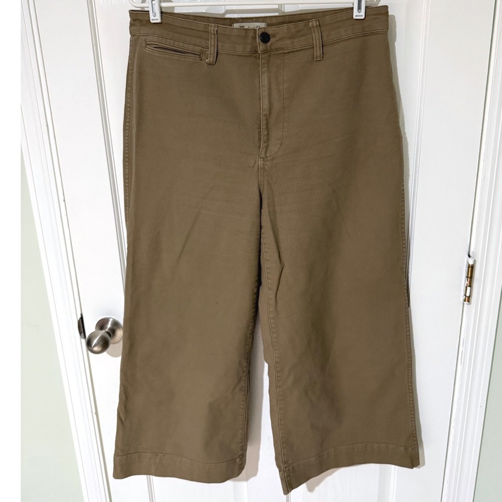 Madewell Womens Olive Brown High Rise Wide Leg Cropped Canvas‎ Pants Size 32